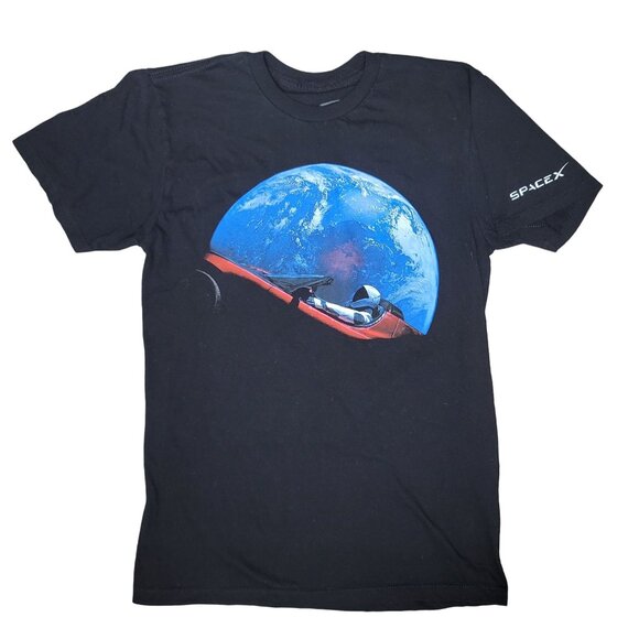 SpaceX T-Shirt With Starman & Earth Graphic 100% Cotton Unisex Black Size M - Picture 1 of 4